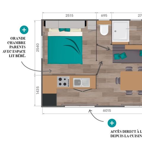 MOBILHOME 6 personnes - Premium + 3 Chambres 