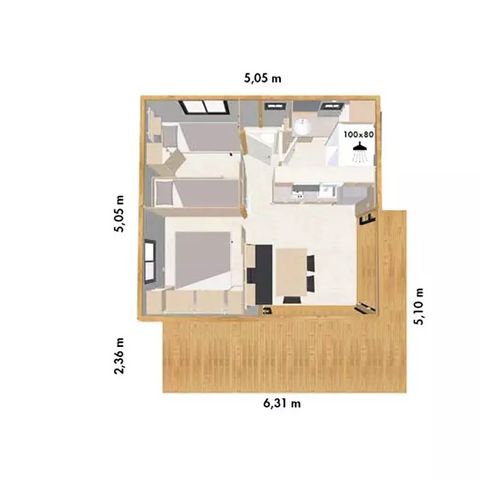 CHALET 4 personnes - Prestige 2 chambres 5 personnes, Terrasse couverte, TV, LV, CLIM, 25m² (2025)