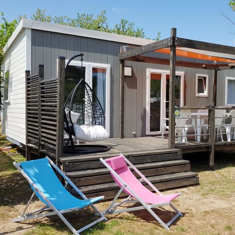 MOBILHOME 7 personnes - Mobil home Luxe 32m² 3 chambres + terrasse 12m² semi-couverte (9m²) + TV + Clim 6/7 pers