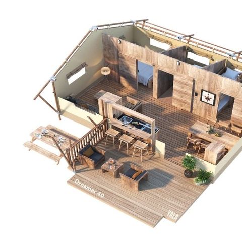 TENTE TOILE ET BOIS 5 personnes - TENTE LODGE 40 m2 2 ch 4/5 personnes