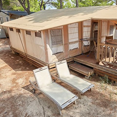 TENTE TOILE ET BOIS 5 personnes - Tente Safari | 2 Ch. | 4/5 Pers. | 1 SDB | Clim.