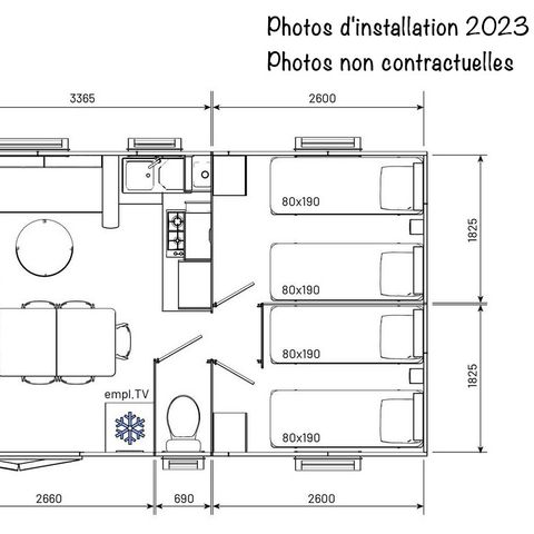 MOBILHOME 6 personnes - Espace Premium BDL 32/33m² Clim + TV + Terrasse Couverte