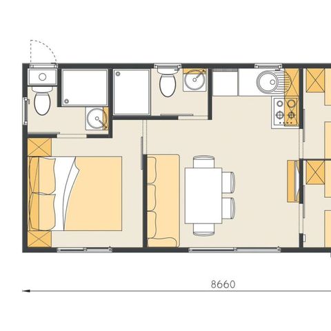 MOBILHOME 6 personnes - Comfort XL | 3 Ch. | 6 Pers. | Terrasse surélevée | 2 SDB | Clim. | TV