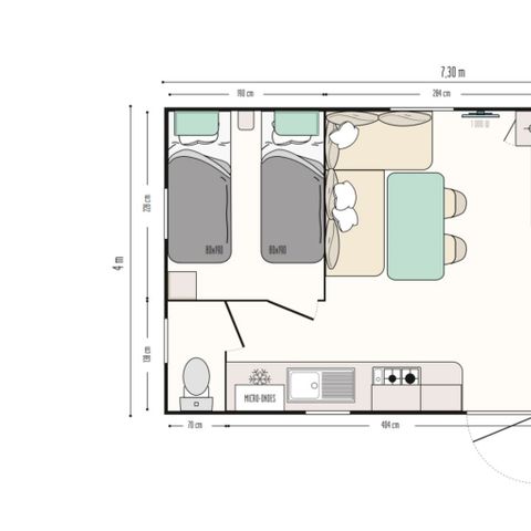 MOBILHOME 4 personnes - EDEN TV 2 chambres 26M2