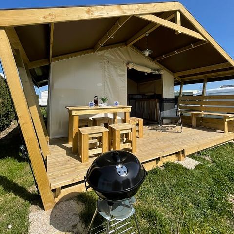 TENTE TOILE ET BOIS 5 personnes - Tente Lodge FreeFlower Standard 30m² (2 chambres) + Terrasse 5 pers