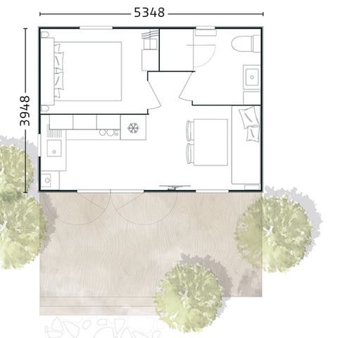 Mobilhome 2/4 personnes - Confort 20m² - 1 chambre - Terrasse