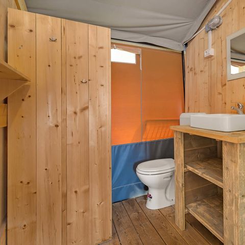 Tente en toile et en bois 6 personnes - Safaritent sanitair + airco (6P)