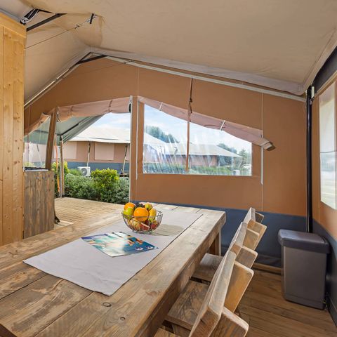 Tente en toile et en bois 6 personnes - Safaritent sanitair + airco (6P)