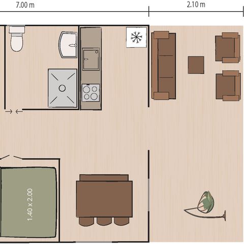 TENTE TOILE ET BOIS 5 personnes - Valkanela - Tente safari + sanitaires + climatisation (6P)
