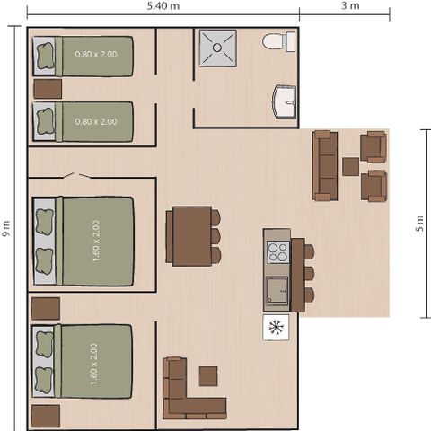 TENTE TOILE ET BOIS 5 personnes - Valkanela - Tente Safari Bella Lodge + sanitaires + air conditionné (6P)