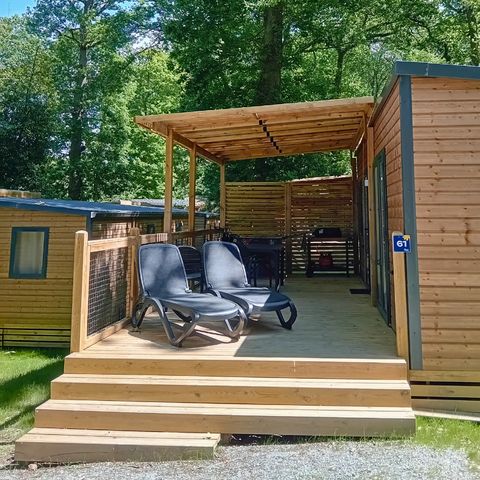 MOBILHOME 4 personnes - Homeflower Premium 29m² (2 chambres) + CLIM + terrasse semi-couverte + TV + draps + serviettes