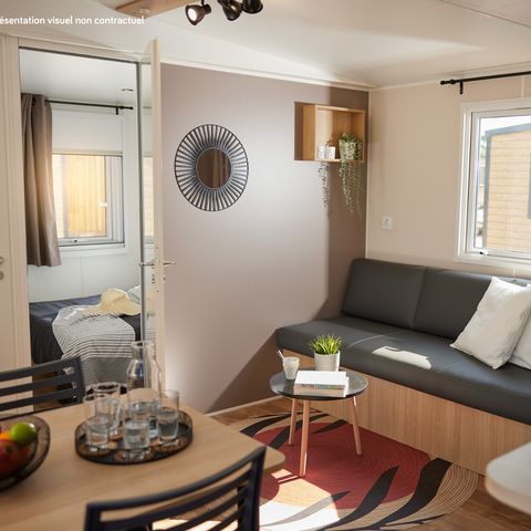MOBILHOME 4 personnes - Homeflower Premium 29m² (2 chambres) + CLIM + terrasse semi-couverte + TV + draps + serviettes