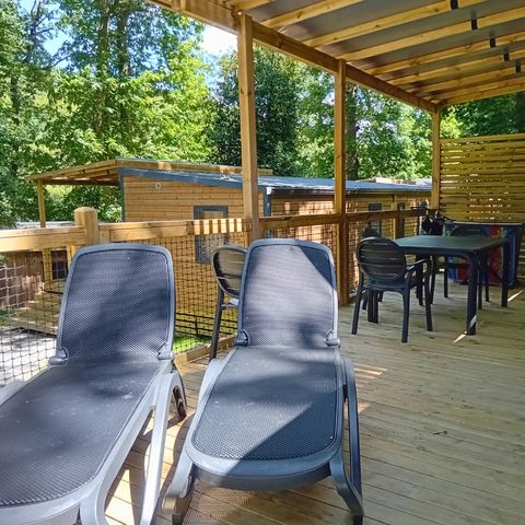 MOBILHOME 4 personnes - Homeflower Premium 29m² (2 chambres) + CLIM + terrasse semi-couverte + TV + draps + serviettes