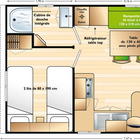MOBILHOME 5 personnes - pour 4/5 personnes en zone K