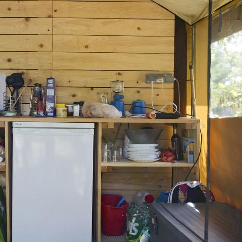TENTE TOILE ET BOIS 5 personnes - Tente Lodge - 4 ad + 1 enf - avec sanitaires