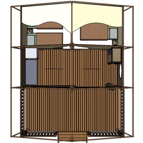 TENTE TOILE ET BOIS 5 personnes - Bungalow toilé CANADA 2 chambres + terrasse couverte