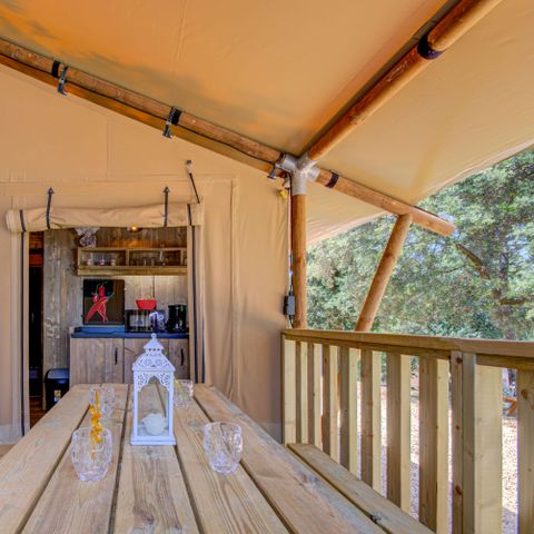 Tente en toile et en bois 6 personnes - LODGE PREMIUM BOIS et TOILE