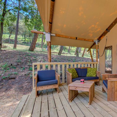 Tente en toile et en bois 6 personnes - LODGE PREMIUM BOIS et TOILE