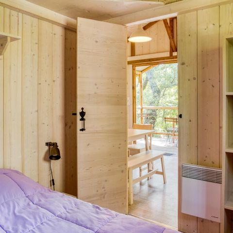 TENTE TOILE ET BOIS 5 personnes - Cabane Lodge Bois sur pilotis Confort 27m² 2 chambres - terrasse bois couverte, zone ombragée 5 pers