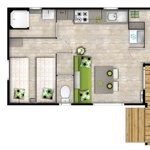 MOBILHOME 4 personnes - Malaga Duo - 2 ch - 27 m2 (+Terrasse semi-couverte 8 m2) 4 personnes