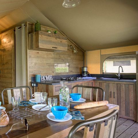 TENTE TOILE ET BOIS 5 personnes - Lodge Kenya Confort 35m² 2 chambres + Terrasse couverte 4/5 pers