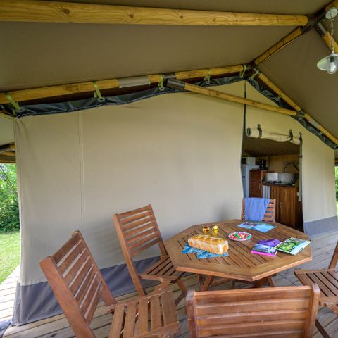 TENTE TOILE ET BOIS 5 personnes - Lodge Kenya Confort 35m² 2 chambres + Terrasse couverte 4/5 pers