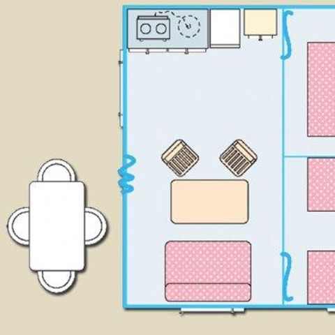 BUNGALOW TOILÉ 6 personnes - TENTE équipée 20m² 2 chambres (sans sanitaires) 5 pers