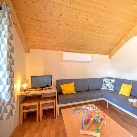 CHALET 5 personnes - Chalet Premium 35m² 2 chambres + terrasse couverte + climatisation + TV + LV 5 pers