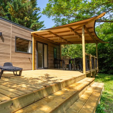 MOBILHOME 6 personnes - COTTAGE Premium SPA privé  35m² 3 ch + TV + Lave-vaisselle + climatisation + plancha + terrasse XL