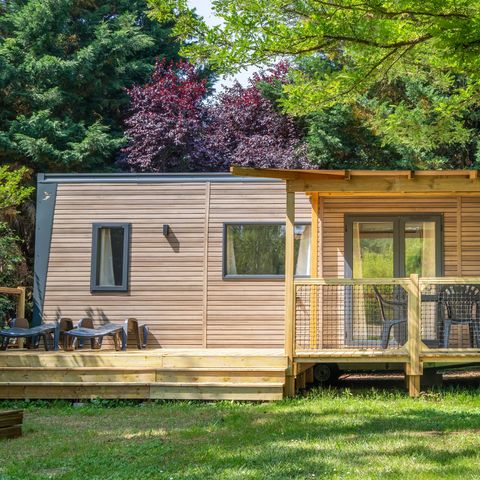 MOBILHOME 6 personnes - COTTAGE Premium SPA privé  35m² 3 ch + TV + Lave-vaisselle + climatisation + plancha + terrasse XL