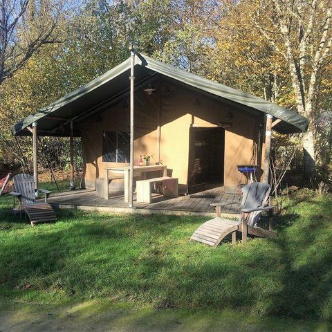 Tente en toile et en bois 6 personnes - Tente Lodge Safari 35 m² - 2 chambres - 10 m² terrasse couverte