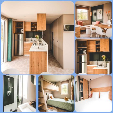MOBILHOME 8 personnes - Premium 30-40m² - 3 chambres + TV + Terrasse couverte & draps jetables fournis