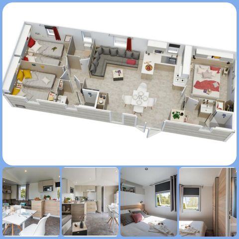 MOBILHOME 8 personnes - Premium 30-40m² - 3 chambres + TV + Terrasse couverte & draps jetables fournis