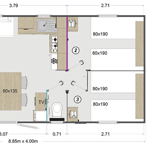 MOBILHOME 6 personnes - Mobile-home NASSAU**** 6 personnes