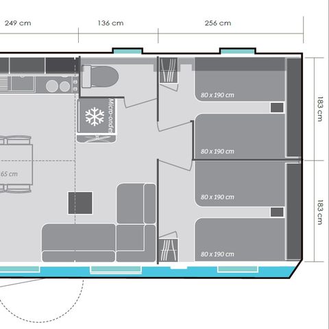 MOBILHOME 8 personnes - Mobil-home 32m² (3 chambres) + grande terrasse semi-couverte de 18m²