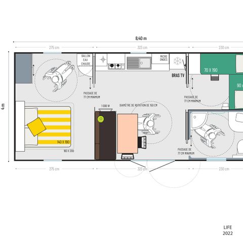 MOBILHOME 4 personnes - Mobil-home 30m² (2 chambres) + grande terrasse semi-couverte de 15m2 - accès PMR
