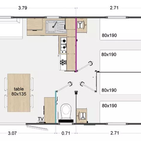 MOBILHOME 6 personnes - Confort 4 Pièces 6 Personnes Climatisé + TV