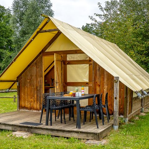 Tente en toile et en bois 6 personnes - Trappeur 3 chambres