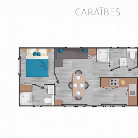 MOBILHOME 8 personnes - Premium Caraïbes - 6/8Pers 3Ch 2Sde 40m2