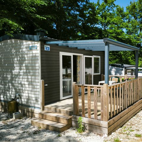 MOBILHOME 2 personnes - Mobil-Home Confort 22m² - 1 chambre + terrasse semi-couverte 12m² + TV + Clim -