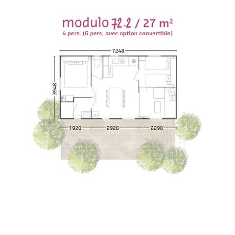 MOBILHOME 6 personnes - "BAHIA MODULO Confort +" - 27m² - 4/6 personnes - 2 chambres - Terrasse couverte