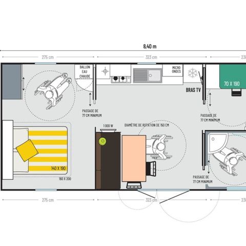 MOBILHOME 4 personnes - PMR (Personne à Mobilité Réduite) 2 Chambres