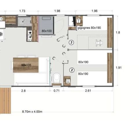 MOBILHOME 6 personnes - HIVA 3 CHAMBRES 6 PLACES