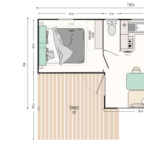 MOBILHOME 4 personnes - 2 trèfles 2 chambres 1 SDB