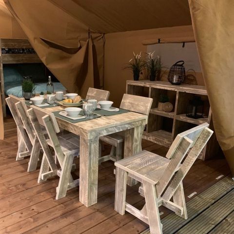 Tente en toile et en bois 5 personnes - Tente Woody 25m² 2Chambres SANS SANITAIRES