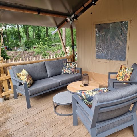 TENTE TOILE ET BOIS 4 personnes - Luxe avec sanitaires (MIVA)