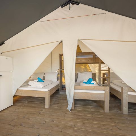 Tente en toile et en bois 4 personnes - Tente safari Confort + climatisation