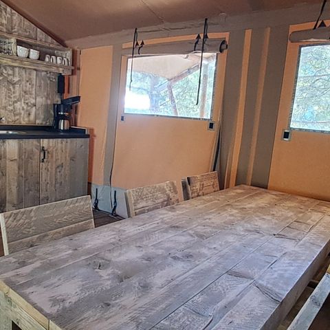 TENTE TOILE ET BOIS 6 personnes - Safari Prestige Plus 6pers 3ch 1SDB 49m²