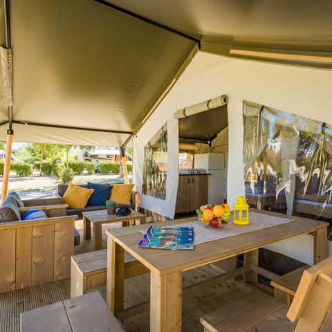 Tente en toile et en bois 5 personnes - Tente safari Confort + climatisation