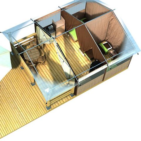Tente en toile et en bois 5 personnes - Lodge VICTORIA 30m² - Finition Luxe